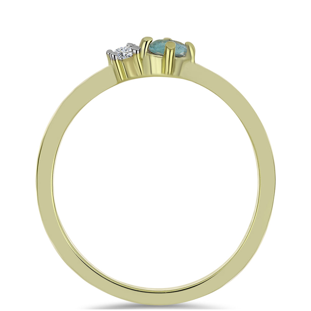 Anillo de Plata Bañada en Oro con Labradorita y Topacio Blanco