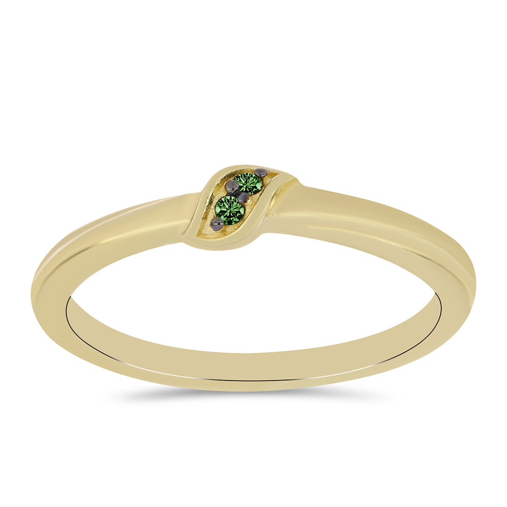 Anillo de Plata Bañada en Oro con Diamante Verde 3 
