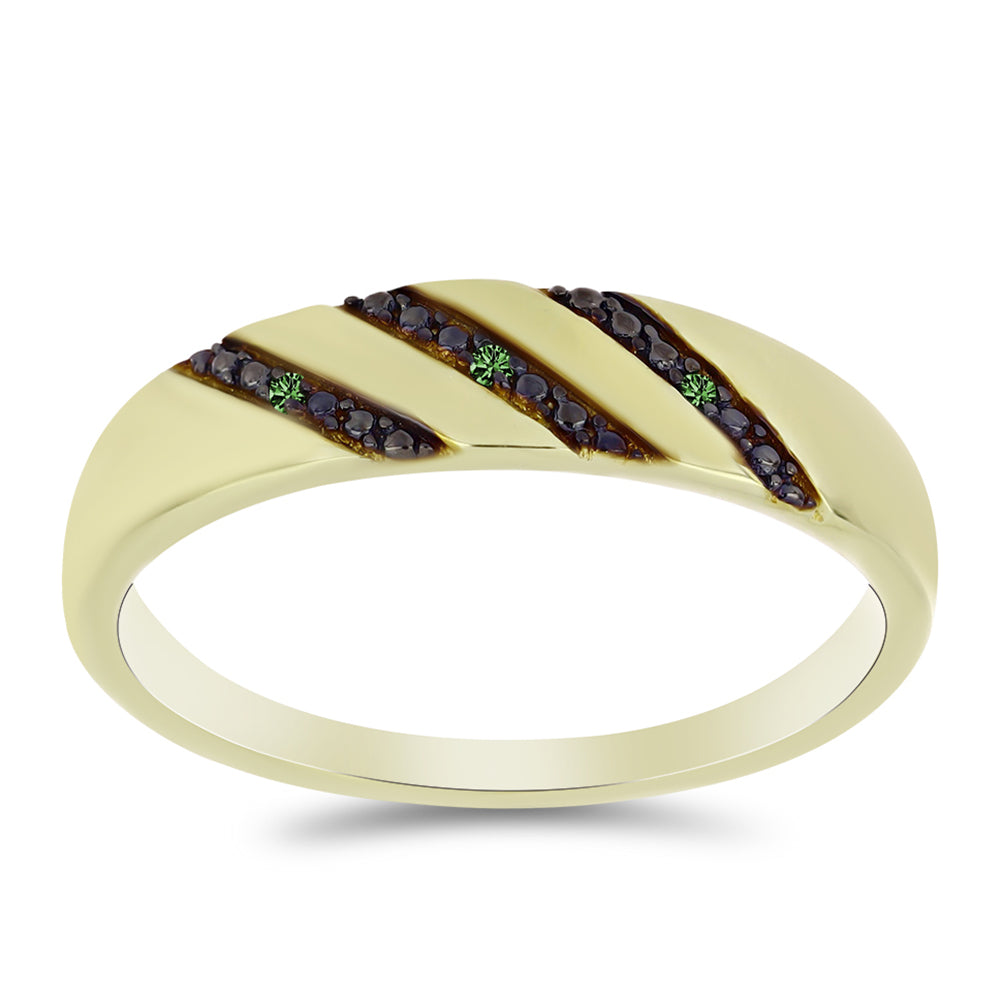 Anillo de Plata Bañada en Oro con Diamante Verde