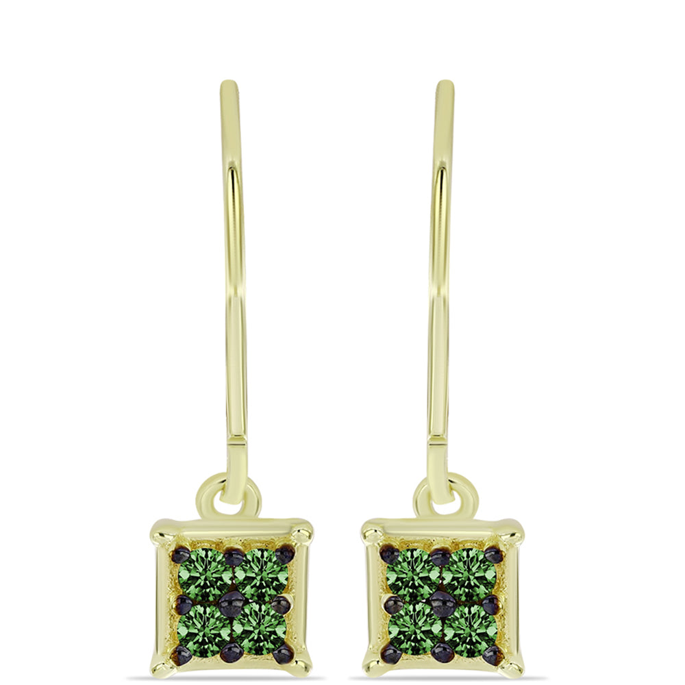 Pendientes de Plata Bañada en Oro con Diamante Verde