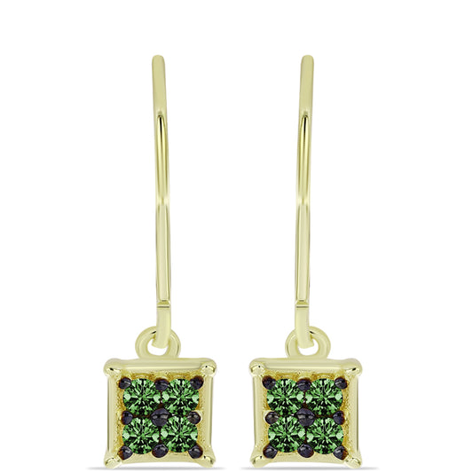 Pendientes de Plata Bañada en Oro con Diamante Verde