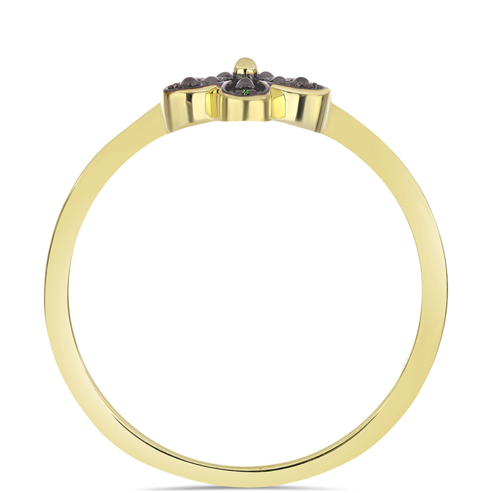 Anillo de Plata Bañada en Oro con Diamante Verde