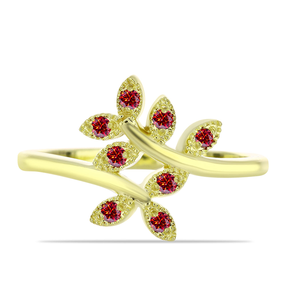 Anillo de Plata Bañada en Oro con Majestuosa moisanita roja