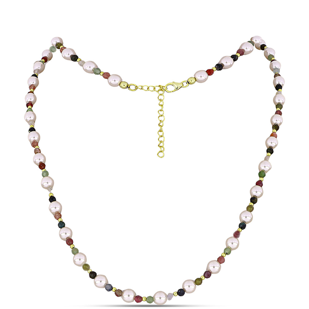Collar de Plata Bañada en Oro con Chakra Turmalina y Perla de Agua Dulce 1 