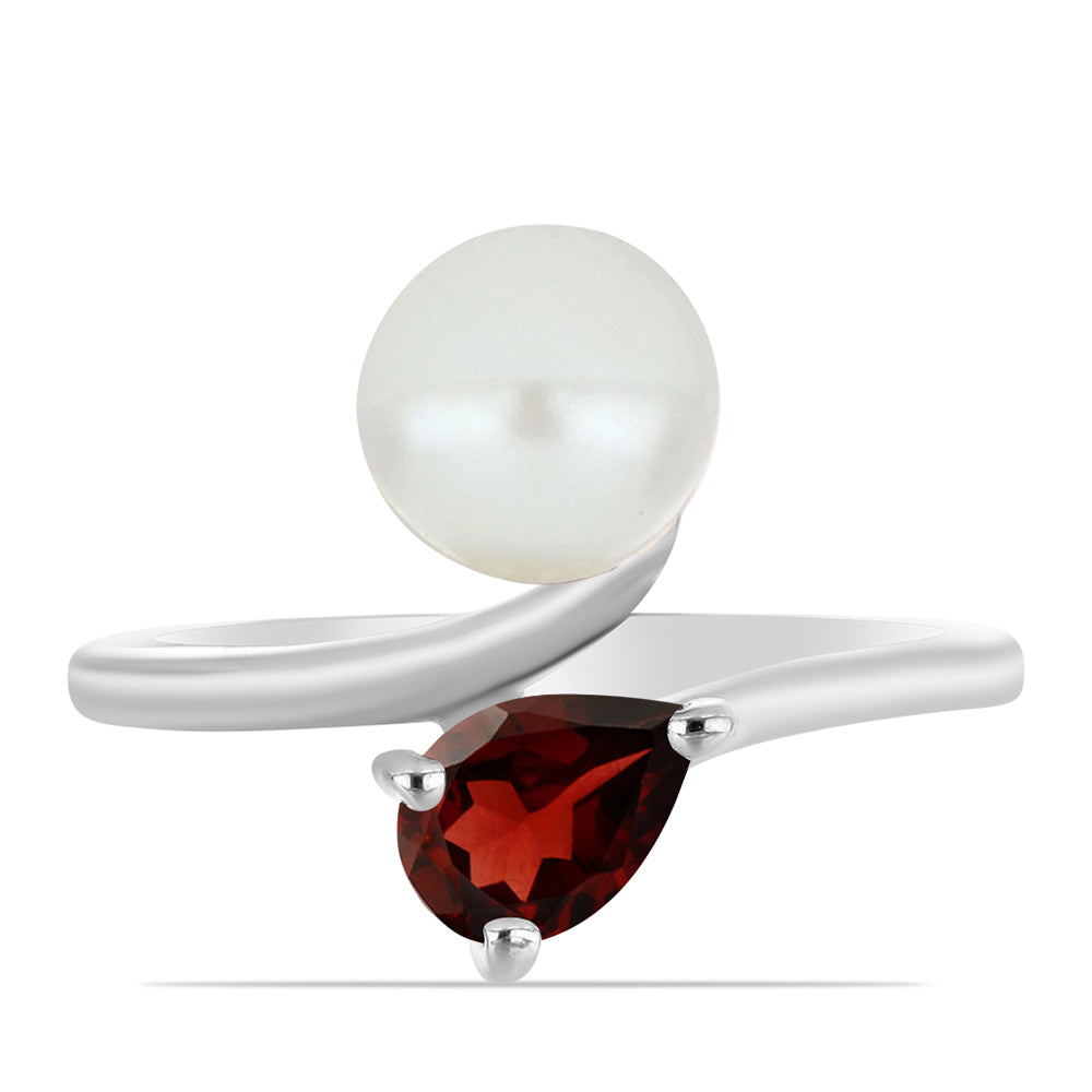 Anillo de Plata con Granate Barton y Perla blanca de agua dulce 1 