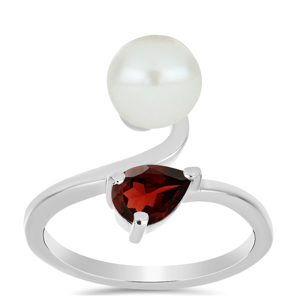 Anillo de Plata con Granate Barton y Perla blanca de agua dulce 3 