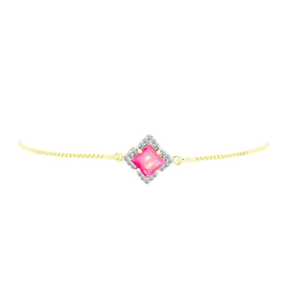 Pulsera de Plata Bañada en Oro con Ópalo Rosa Etíope de Lega Dembi y Topacio Blanco 2 