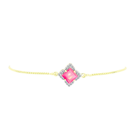 Pulsera de Plata Bañada en Oro con Ópalo Rosa Etíope de Lega Dembi y Topacio Blanco