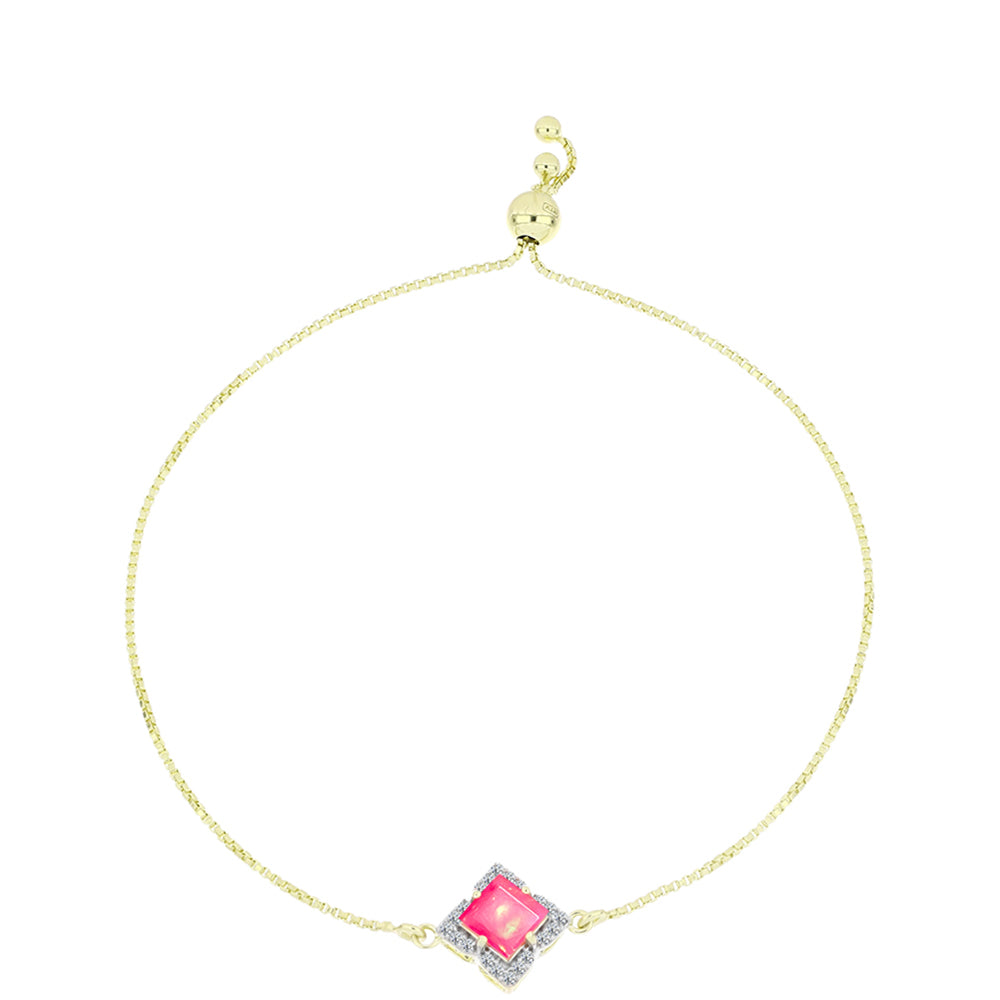 Pulsera de Plata Bañada en Oro con Ópalo Rosa Etíope de Lega Dembi y Topacio Blanco 1 