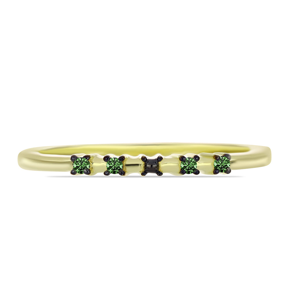 Anillo de Plata Bañada en Oro con Diamante Verde 1 