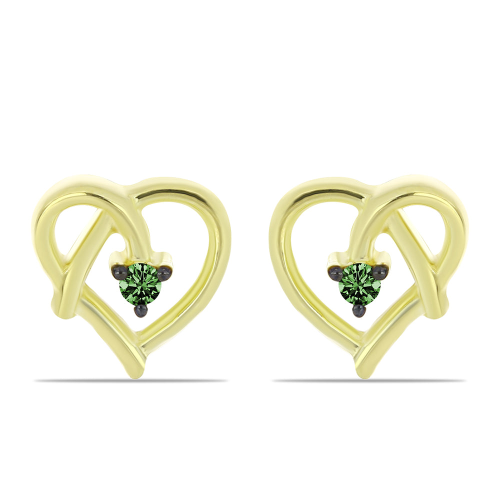 Pendientes de Plata Bañada en Oro con Diamante Verde