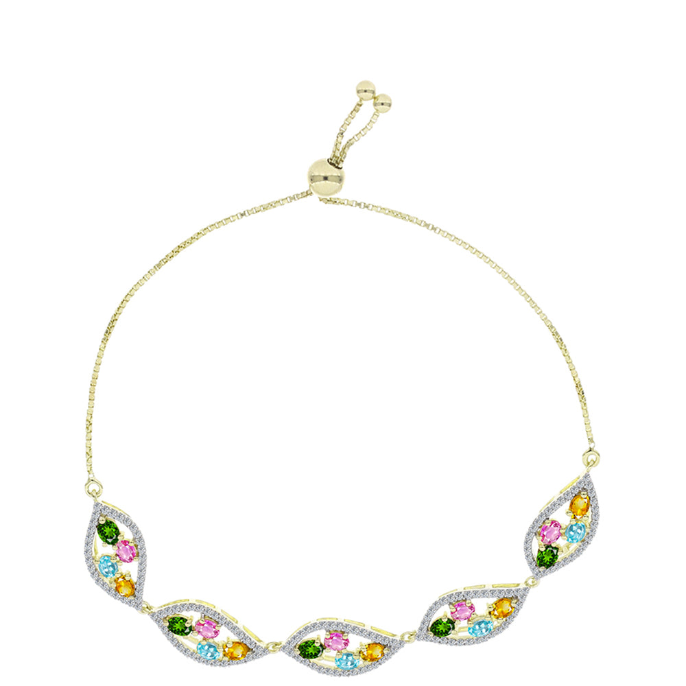 Pulsera de Plata Bañada en Oro con Chakra Turmalina y Topacio Blanco 1 
