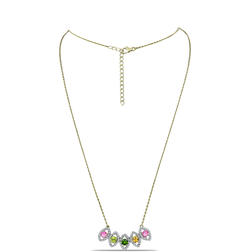 Collar de Plata Bañada en Oro con Chakra Turmalina y Topacio Blanco 1 