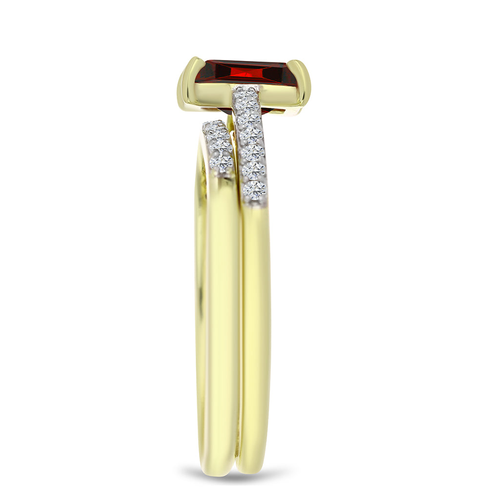 Conjunto de Plata Bañada en Oro con Majestuosa moisanita roja y Topacio Blanco ( Anillo ) 4 