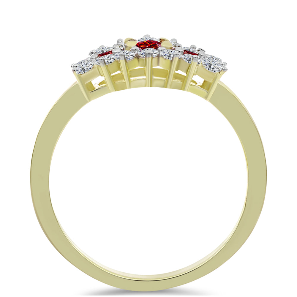 Anillo de Plata Bañada en Oro con Majestuosa moisanita roja y Topacio Blanco