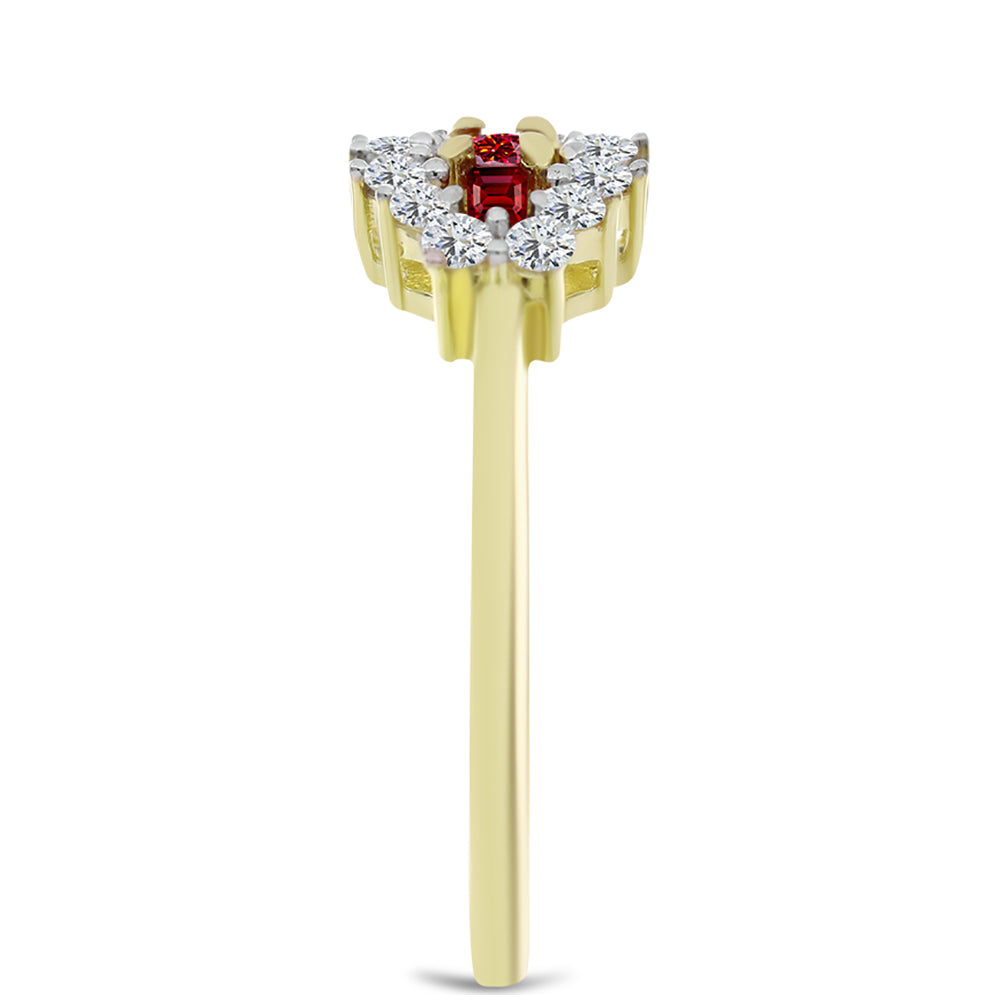 Anillo de Plata Bañada en Oro con Majestuosa moisanita roja y Topacio Blanco 4 
