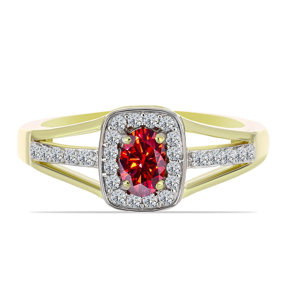 Anillo de Plata Bañada en Oro con Majestuosa moisanita roja y Topacio Blanco 1 