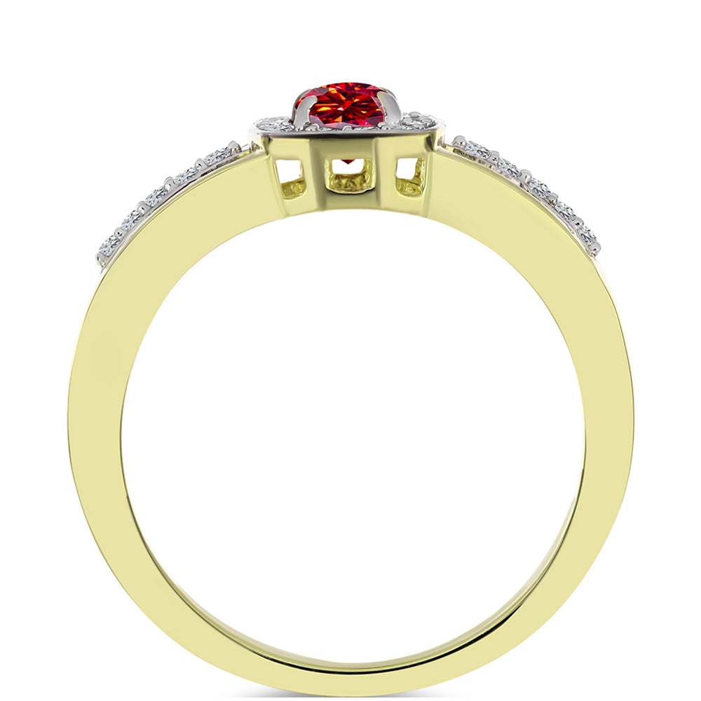 Anillo de Plata Bañada en Oro con Majestuosa moisanita roja y Topacio Blanco 2 