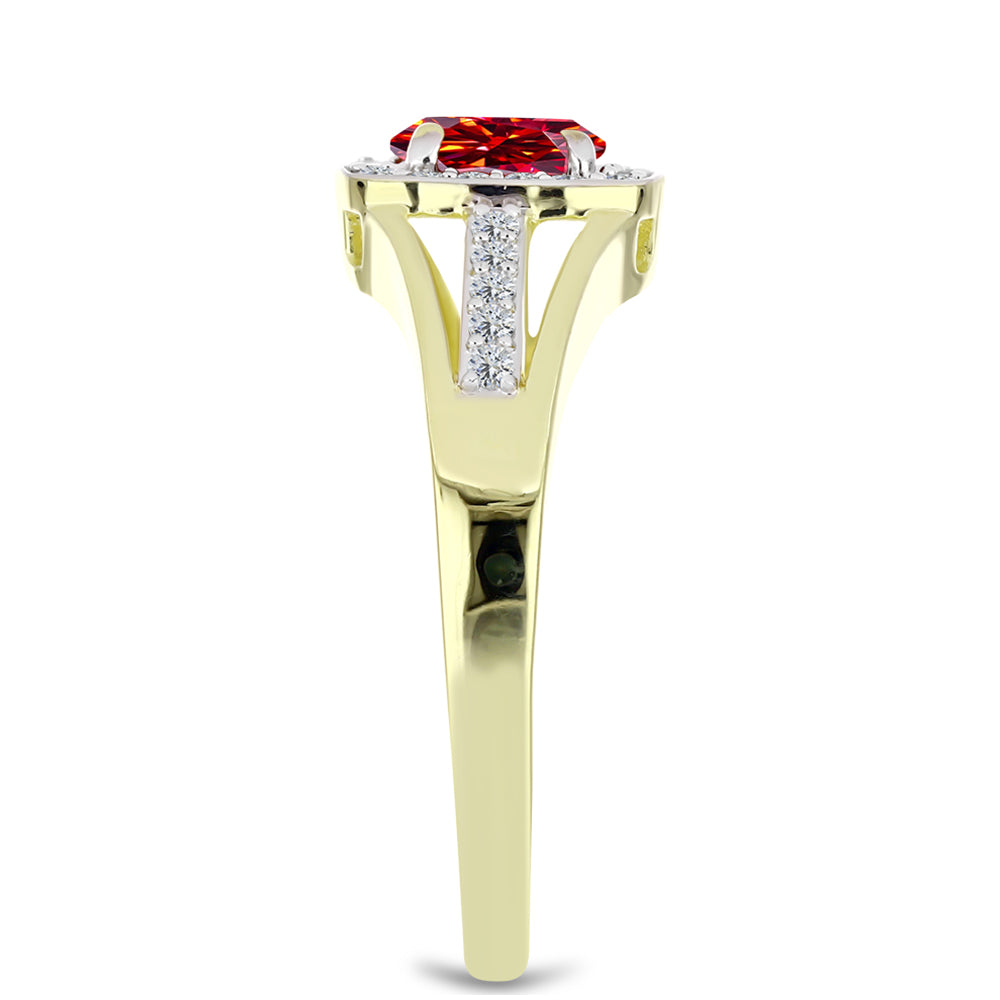 Anillo de Plata Bañada en Oro con Majestuosa moisanita roja y Topacio Blanco 4 