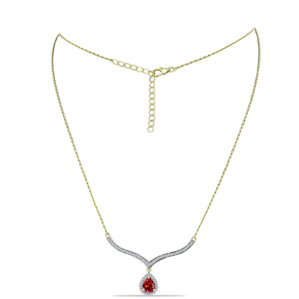 Collar de Plata Bañada en Oro con Majestuosa moisanita roja y Topacio Blanco 1 
