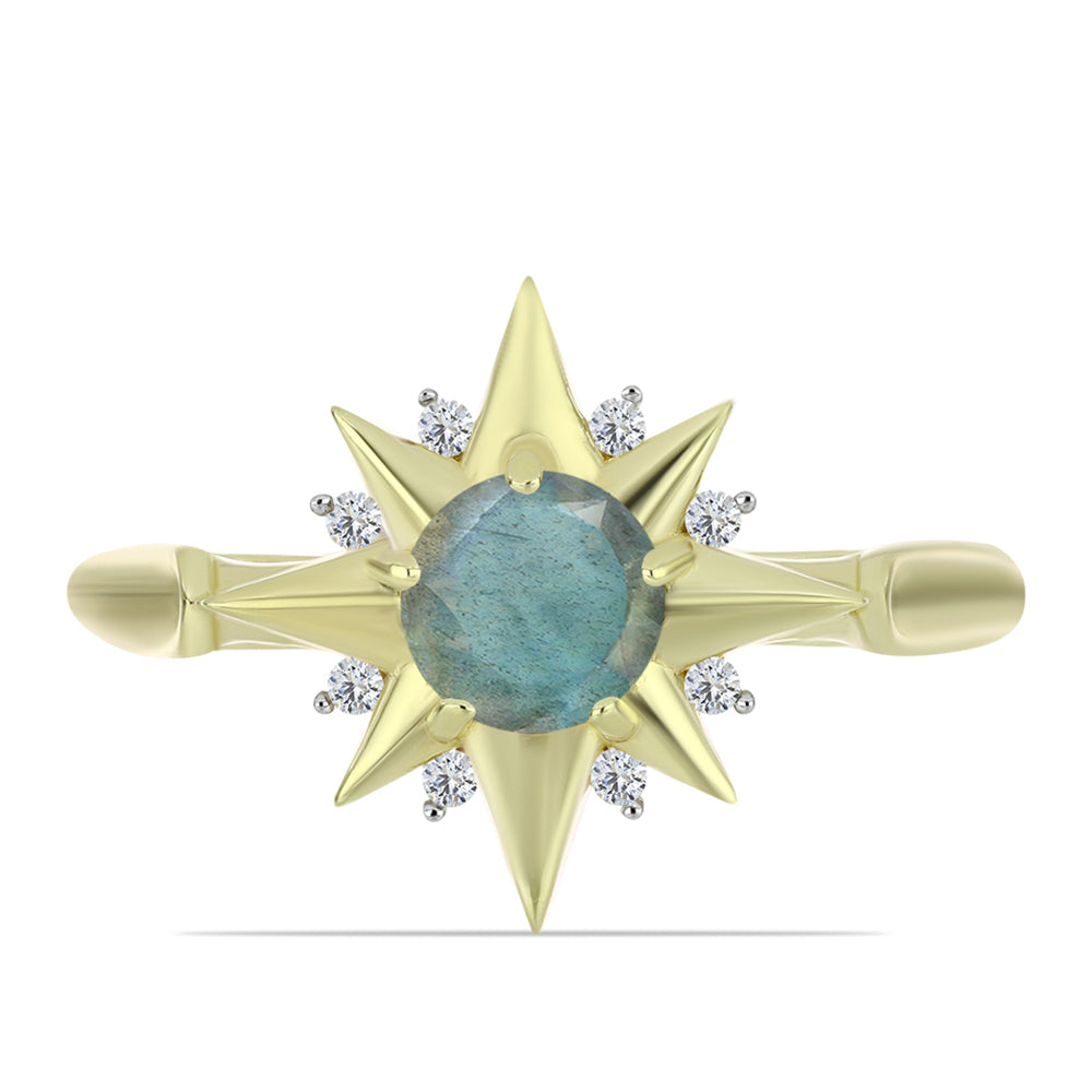 Anillo de Plata Bañada en Oro con Labradorita y Topacio Blanco 1 