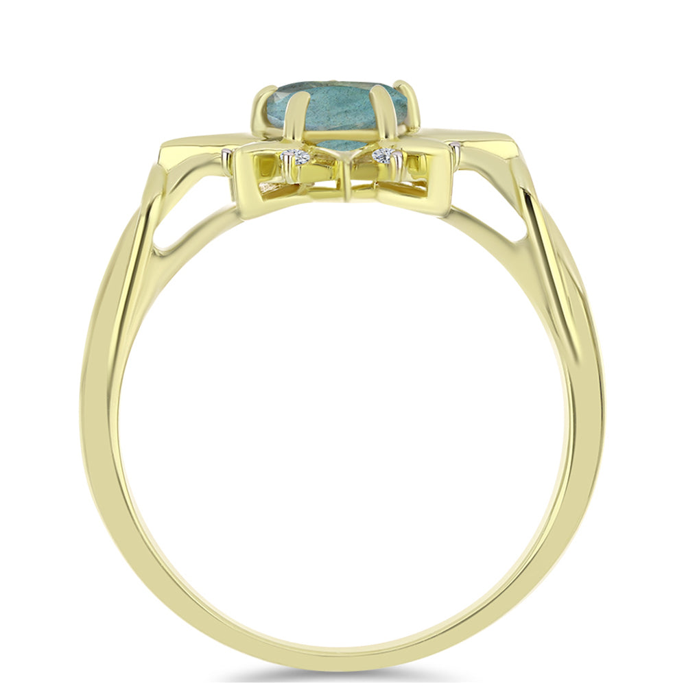 Anillo de Plata Bañada en Oro con Labradorita y Topacio Blanco 2 