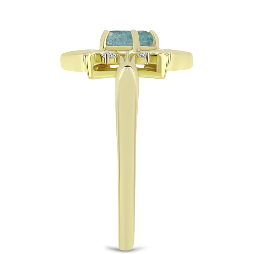 Anillo de Plata Bañada en Oro con Labradorita y Topacio Blanco 4 
