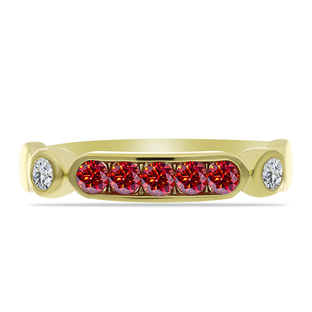 Anillo de Plata Bañada en Oro con Majestuosa moisanita roja y Topacio Blanco 1 