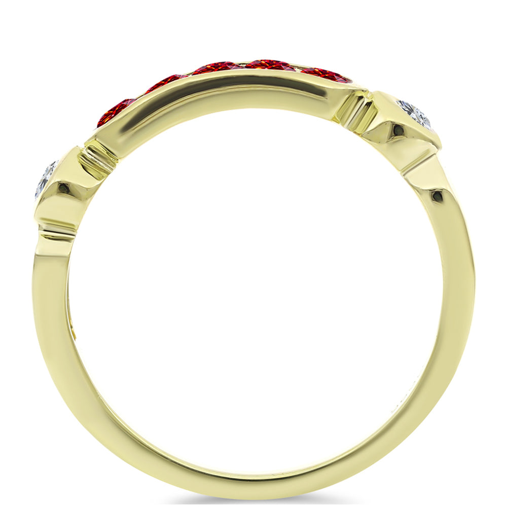 Anillo de Plata Bañada en Oro con Majestuosa moisanita roja y Topacio Blanco 2 