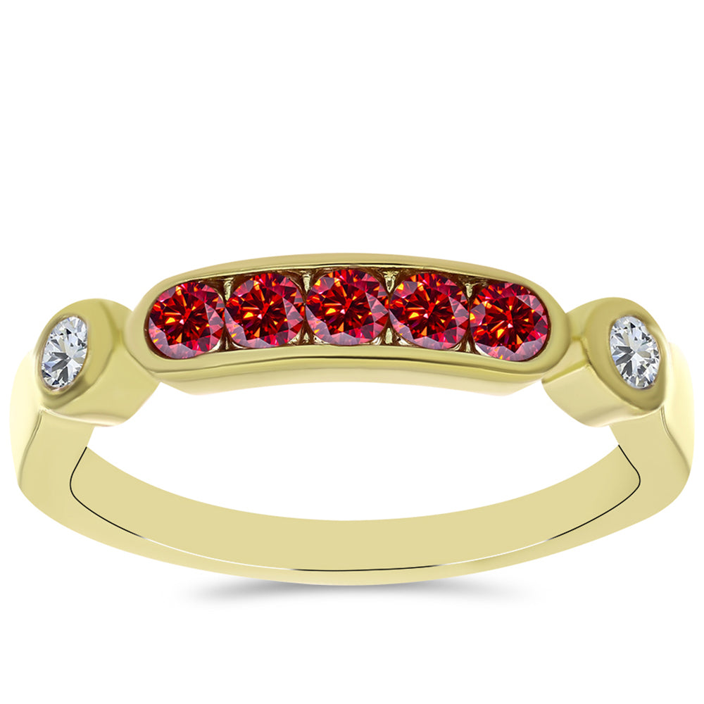 Anillo de Plata Bañada en Oro con Majestuosa moisanita roja y Topacio Blanco 3 