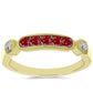 Anillo de Plata Bañada en Oro con Majestuosa moisanita roja y Topacio Blanco