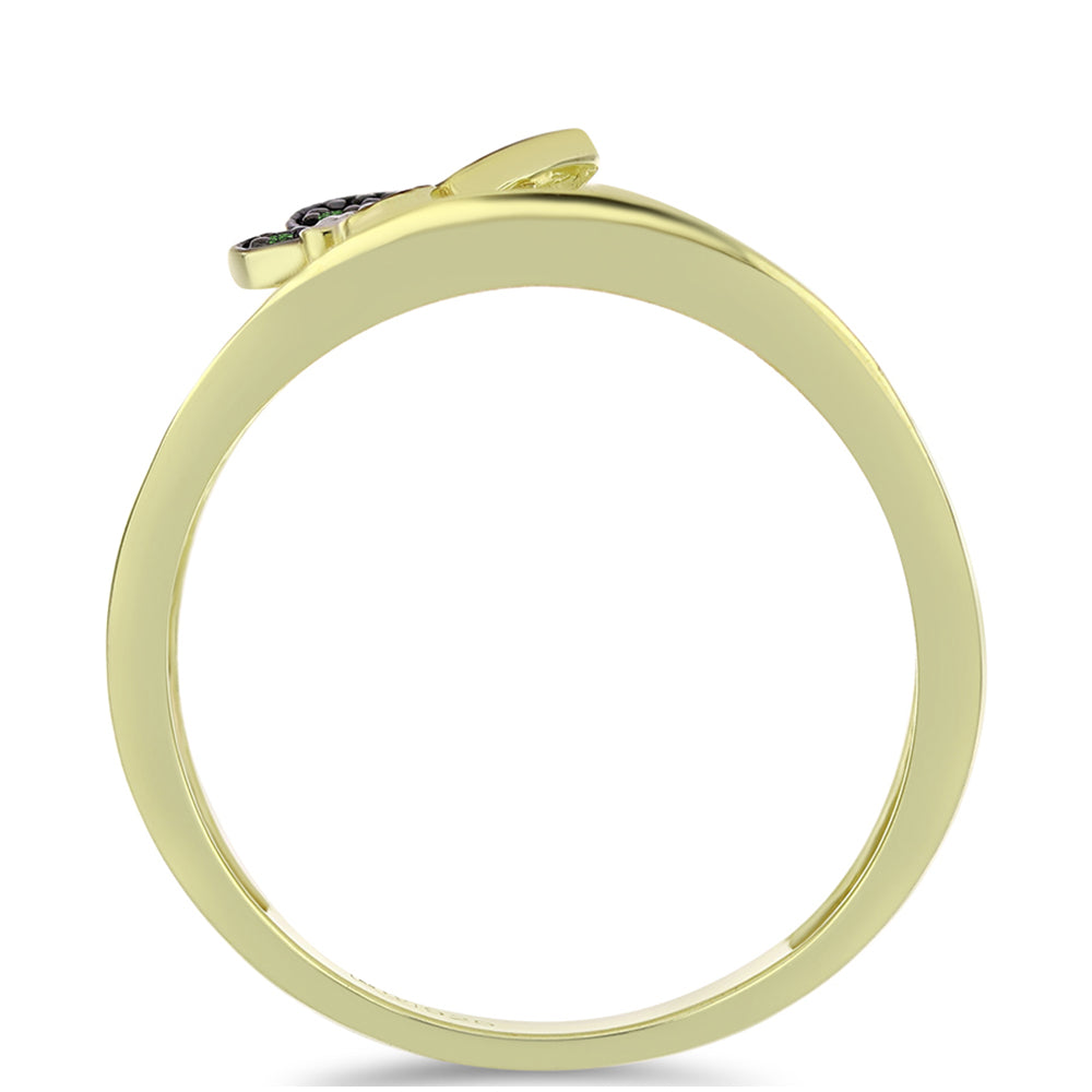 Anillo de Plata Bañada en Oro con Diamante Verde y Diamante blanco