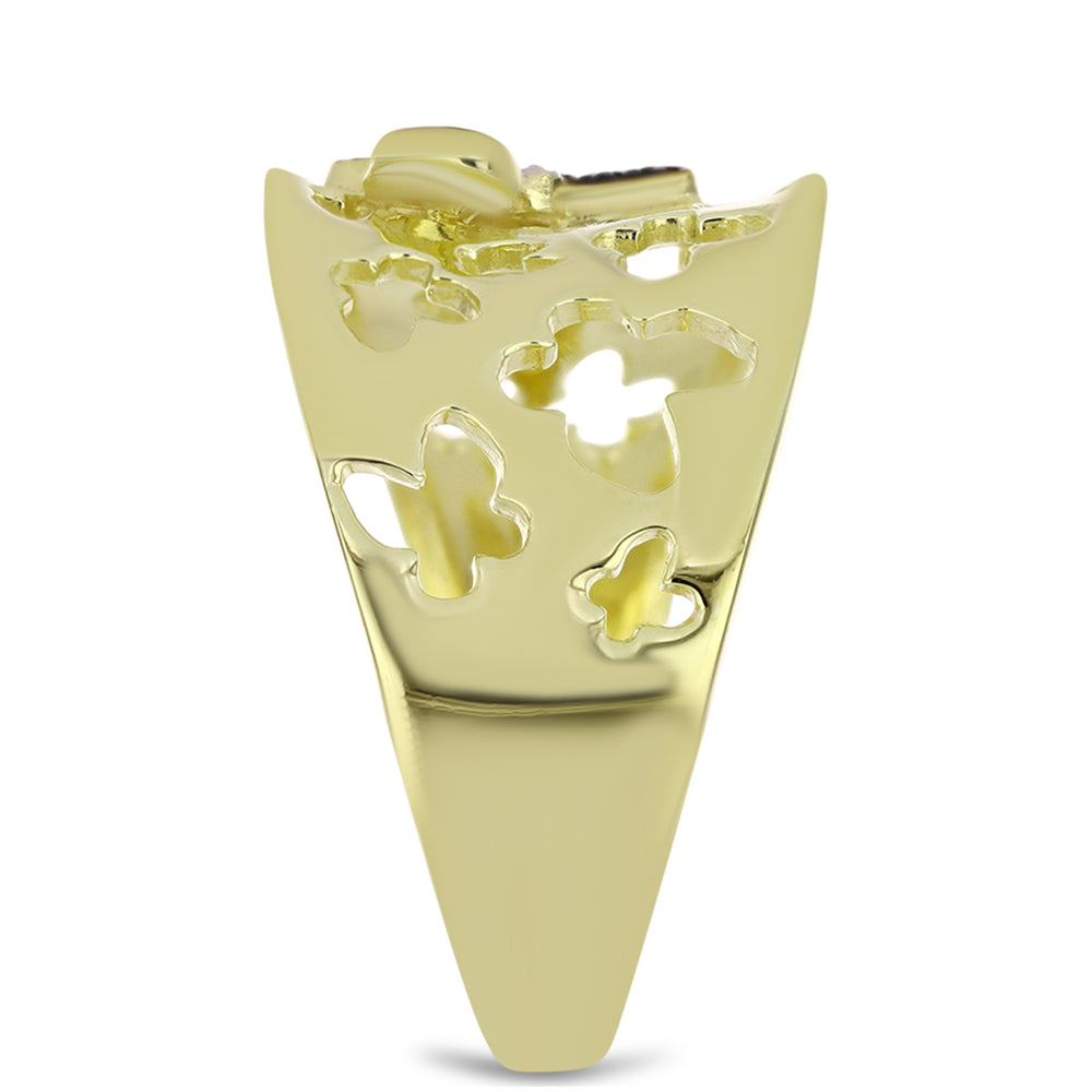 Anillo de Plata Bañada en Oro con Diamante Verde y Diamante blanco 4 