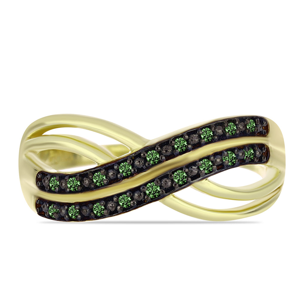 Anillo de Plata Bañada en Oro con Diamante Verde 1 