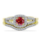 Anillo de Plata Bañada en Oro con Majestuosa moisanita roja y Topacio Blanco