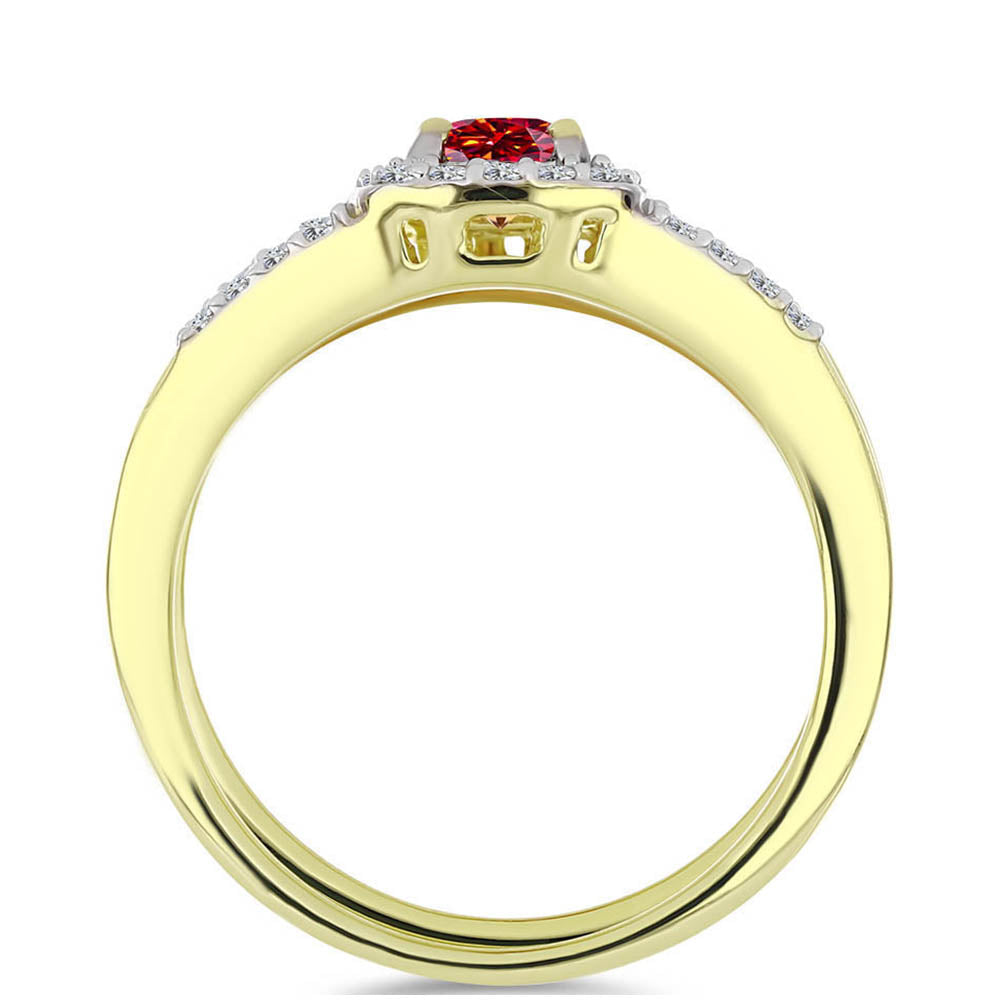 Anillo de Plata Bañada en Oro con Majestuosa moisanita roja y Topacio Blanco 2 