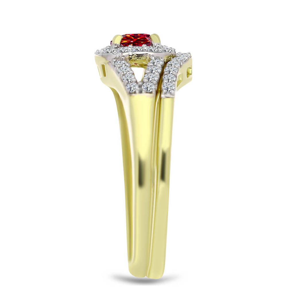 Anillo de Plata Bañada en Oro con Majestuosa moisanita roja y Topacio Blanco 4 