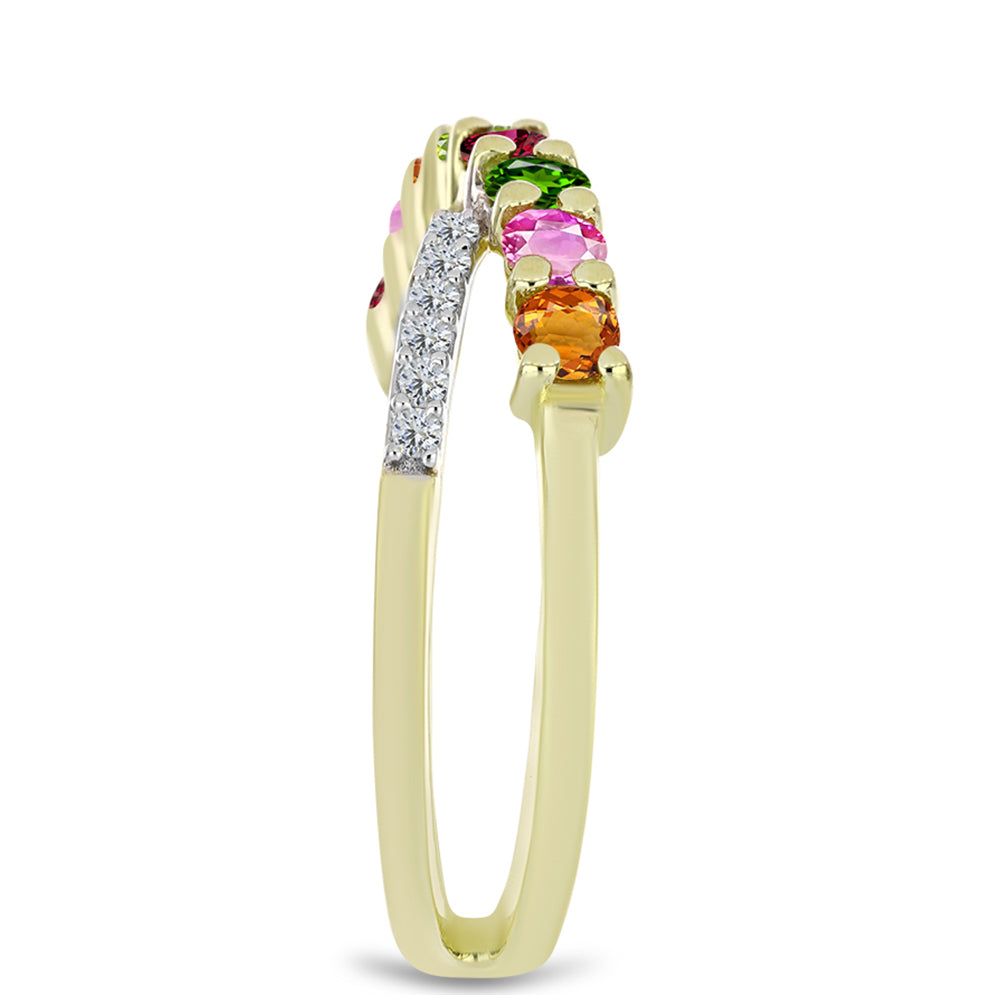 Anillo de Plata Bañada en Oro con Chakra Turmalina y Topacio Blanco 4 