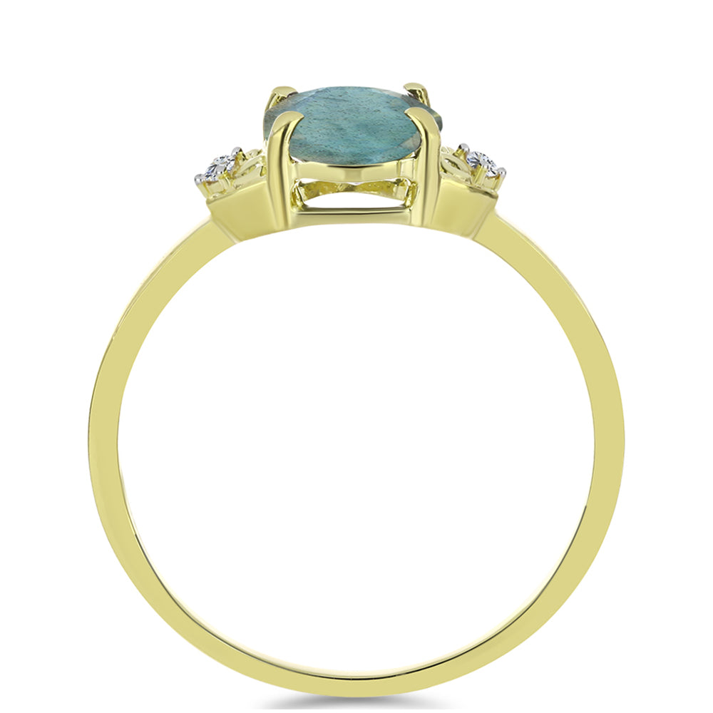 Anillo de Plata Bañada en Oro con Labradorita y Topacio Blanco 2 