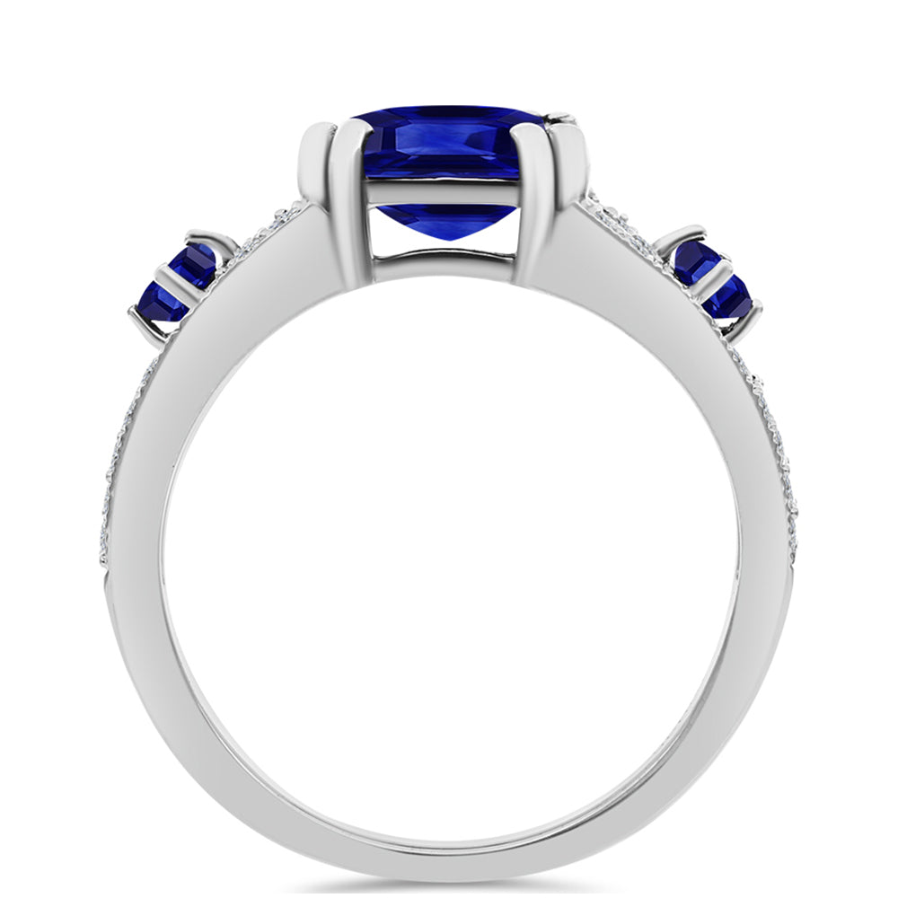 Anillo de Plata con Zafiro Azul Australiano y Topacio Blanco 2 