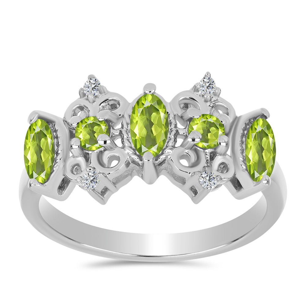 Anillo de Plata con Peridoto de Changbai y Topacio Blanco 3 