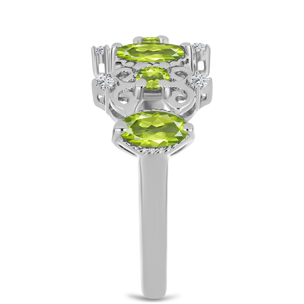 Anillo de Plata con Peridoto de Changbai y Topacio Blanco 4 