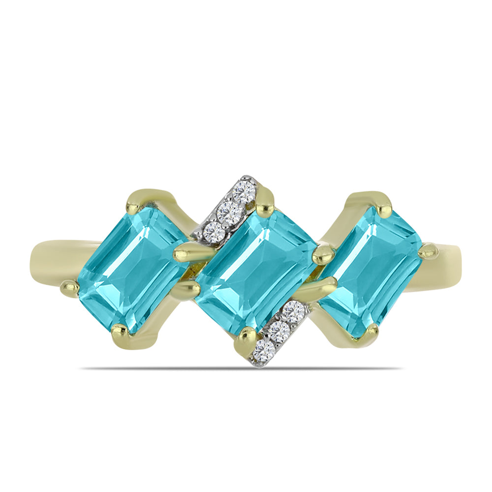 Anillo de Plata Bañada en Oro con Cuarzo Paraiba y Topacio Blanco 1 