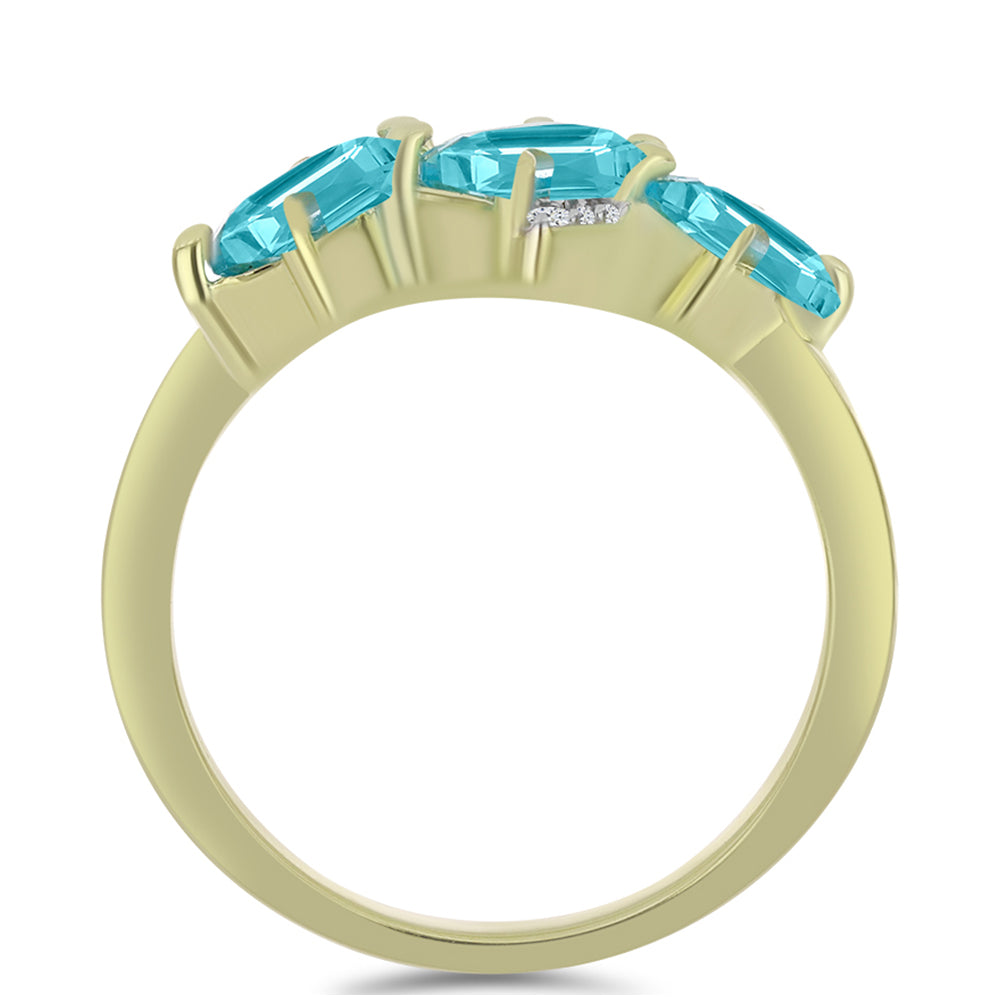 Anillo de Plata Bañada en Oro con Cuarzo Paraiba y Topacio Blanco 2 