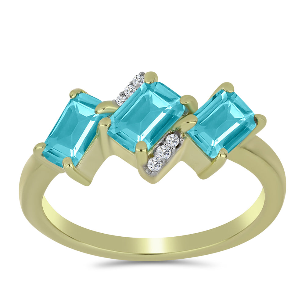 Anillo de Plata Bañada en Oro con Cuarzo Paraiba y Topacio Blanco 3 