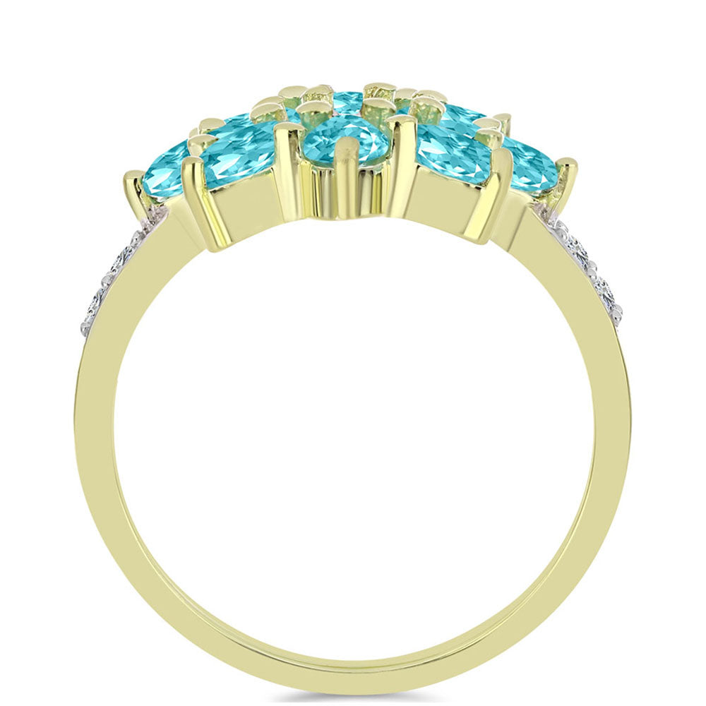 Anillo de Plata Bañada en Oro con Cuarzo Paraiba y Topacio Blanco 2 