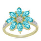 Anillo de Plata Bañada en Oro con Cuarzo Paraiba y Topacio Blanco