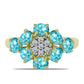 Anillo de Plata Bañada en Oro con Cuarzo Paraiba y Topacio Blanco