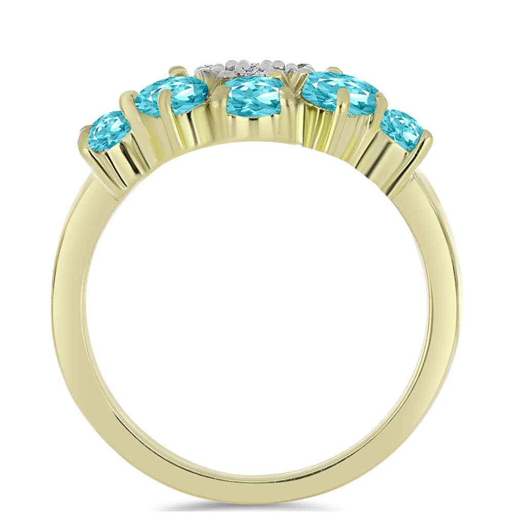 Anillo de Plata Bañada en Oro con Cuarzo Paraiba y Topacio Blanco 2 