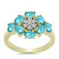 Anillo de Plata Bañada en Oro con Cuarzo Paraiba y Topacio Blanco